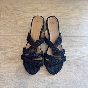 Aquatalia Black Leather Woven Sandals